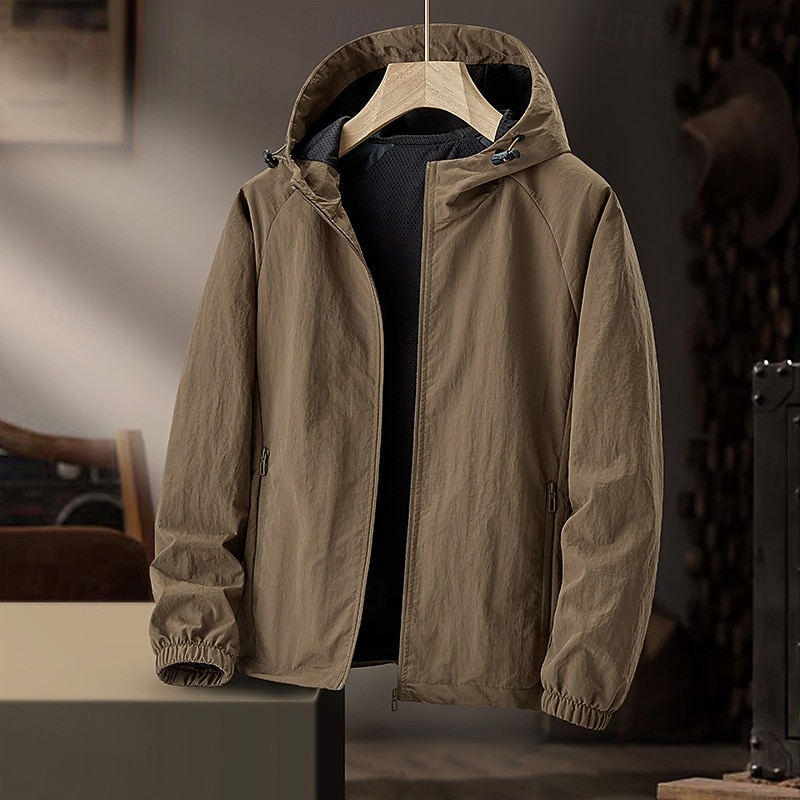 Men's Outdoor Jacket Hiking Jacket rain coat Outdoor Waterproof Sun Protection Windproof Lightweight Hiking Outfits Hiking Clothes Spring Autumn / Fall Top Camping / Hiking / Caving Traveling Dark