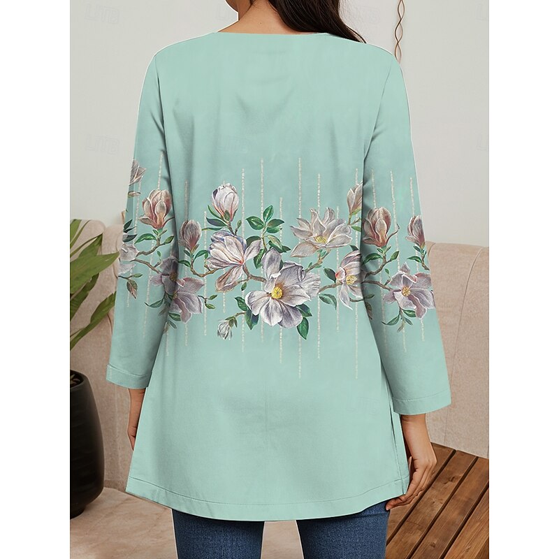 Women's Blazer Work Casual Spring Fall Winter Regular Coat Regular Fit Breathable Elegant Artistic Style Boho Vintage Jacket Long Sleeve Floral Pocket Print Dusty Rose Dusty Blue Green2