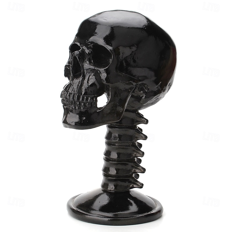 Halloween Resin Figurine Resin Spine Skull Ornament Helmet Glasses Holder Black Skull with Spine Desktop Decoration Gothic Horror Home Accent Unique Halloween Display
