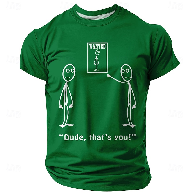 Men's Funny 'Wanted - Dude, That's You!' Graphic T-Shirt, Playful Pun Black Short Sleeve Tee2