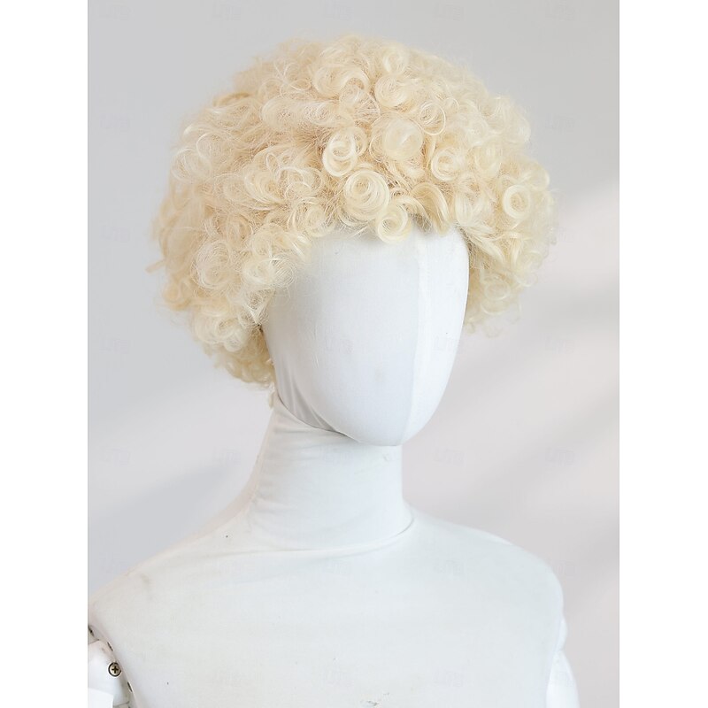 10‑Inch Gold African Curl Wig for Women – Full Bangs, Long Synthetic Hairpiece, Perfect for Halloween Cosplay & Party Looks4