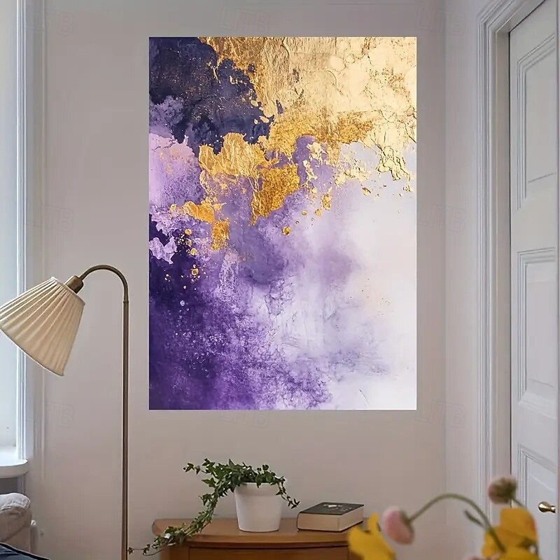 1pc Abstract Geometric Canvas Art Print Frameless Modern Mural Purple And Gold Crystal Paintings Large Posters For Living Room And Bedroom Decoration3