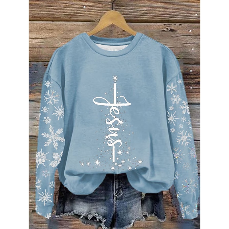 Women's Sweatshirts Graphic Striped Snowflake Casual Long Sleeve Crew Neck Regular Tops Street Dailywear Casual Print Black Red Blue Green Fall Winter