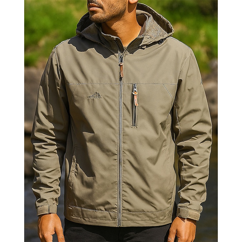 Men's Windbreaker Softshell Jacket Hiking Jacket Outdoor Waterproof Windproof Quick Dry Lightweight Hiking Outfits Hiking Clothes Spring Autumn / Fall Jacket Tennis Golf Running Solid Color Khaki