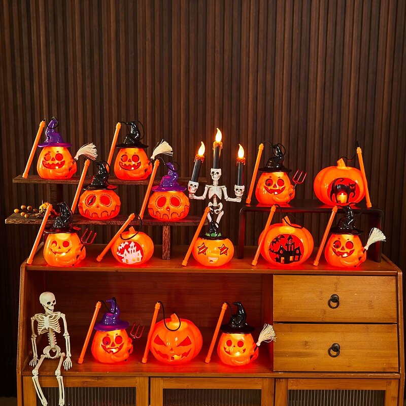 Halloween Fall Ornament with Pumpkin Lantern for Bars and KTV Night Decorations, Light Up Jack O' Lantern Handheld Lantern for Kids, Spooky Halloween Party Decor3