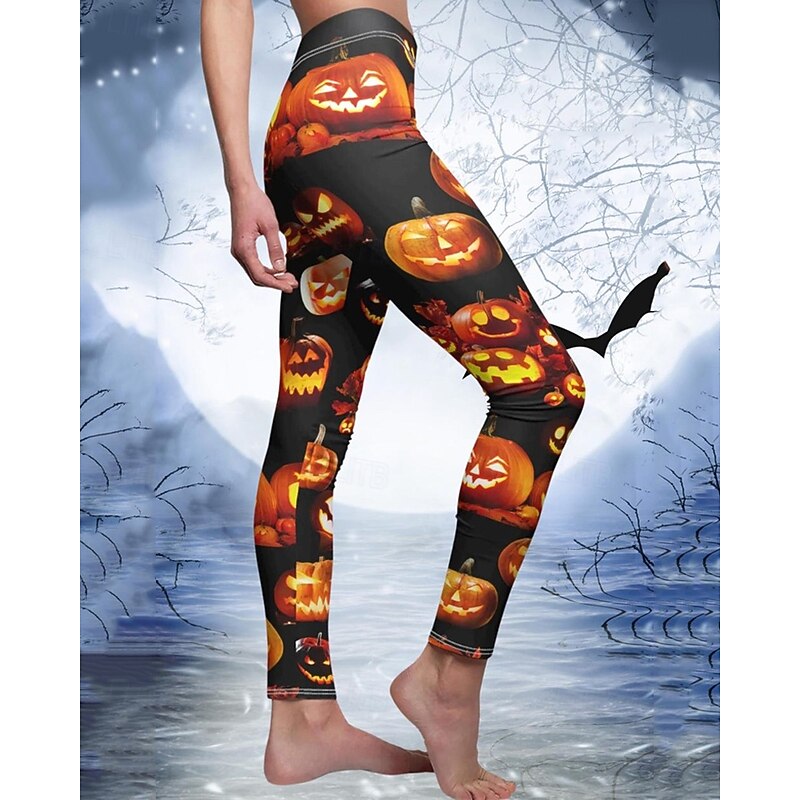 Women's Pants Trousers Leggings Streetwear Casual Full Length High WaistPantsHalloween Pumpkin Elastic Waist Print Breathability Comfortable Stretchy Vacation Street Daily Wear Orange Spring Fall3