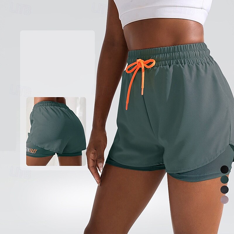 Women's Workout Shorts 2 in 1 with Pockets High Waist Dance Pilates Running Bottoms Solid Color Black White Yellow Sports Activewear Tight Fit3