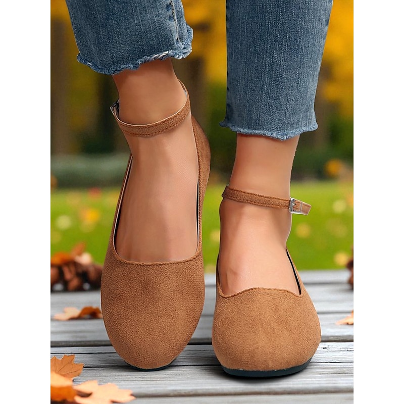 Women's Black Ankle Strap Faux Suede Flats – Elegant Casual Ballet Shoes for Office, Daily Walks & Fall Outfits4