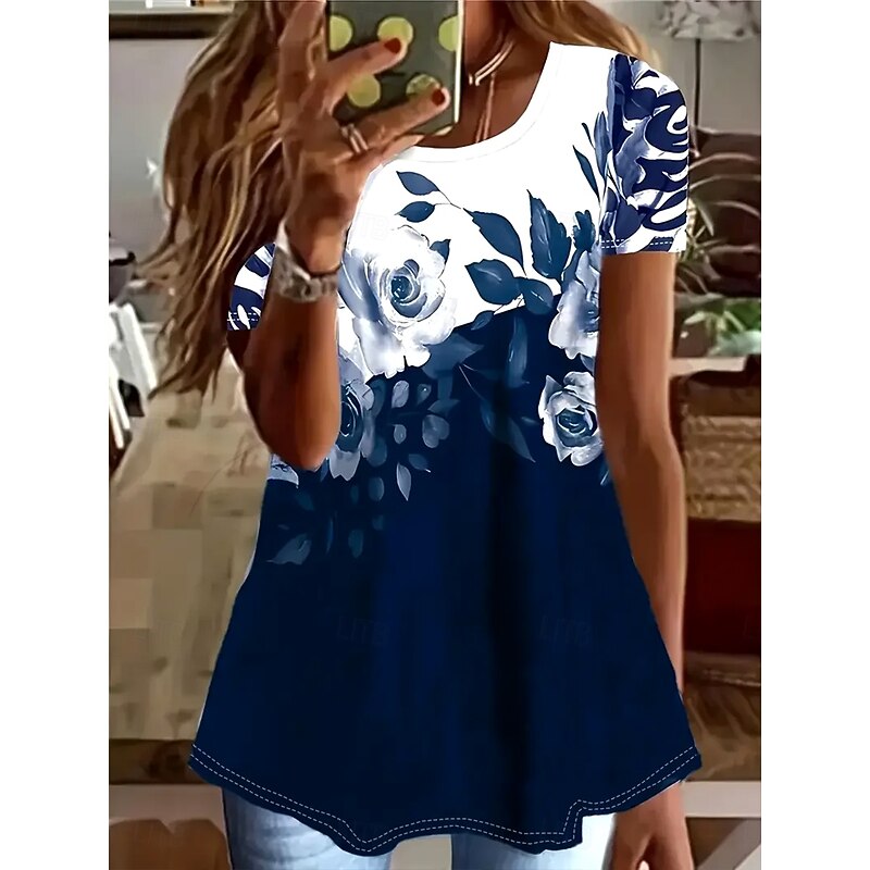 Women's T Shirt Floral Graphic Plants Vintage Stylish Classic Short Sleeve Crew Neck Round Neck Regular Tops Daily Weekend Print Army Green Navy Blue Fuchsia Summer Spring Fall