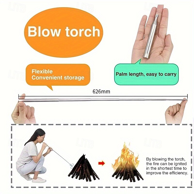 1pc Telescopic Fire Blower - Ultra-Portable and Compact Design Adjustable Telescopic Length Durable Stainless Steel Construction - Perfect for Outdoor Adventures Picnics and BBQs2