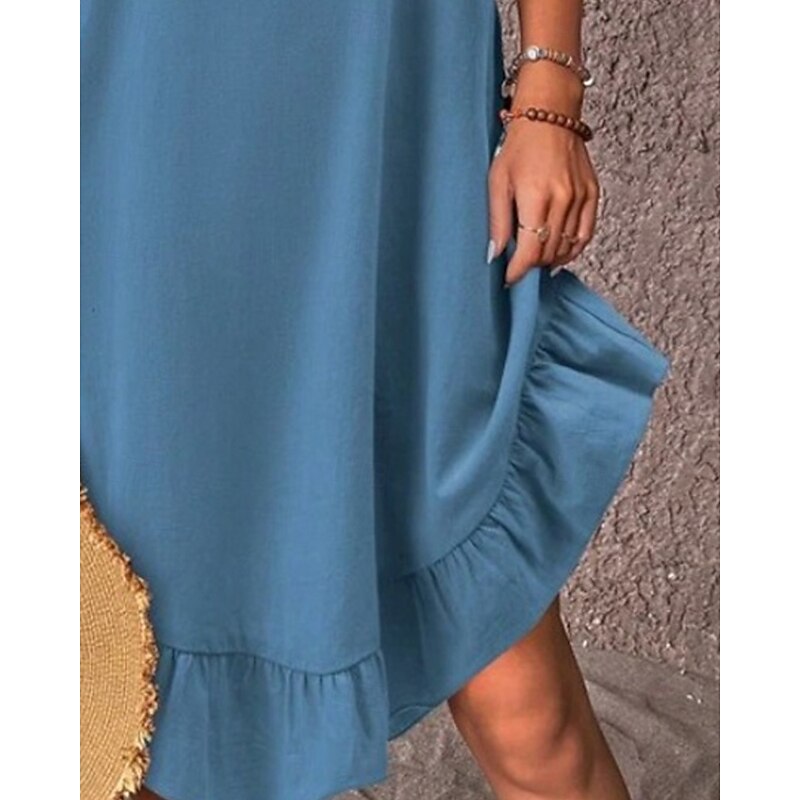 Women's Midi Dress Casual Dress Fashion Modern Daily Beach Weekend Regular Fit Plain Half Sleeve Crew Neck Blue Summer Spring3