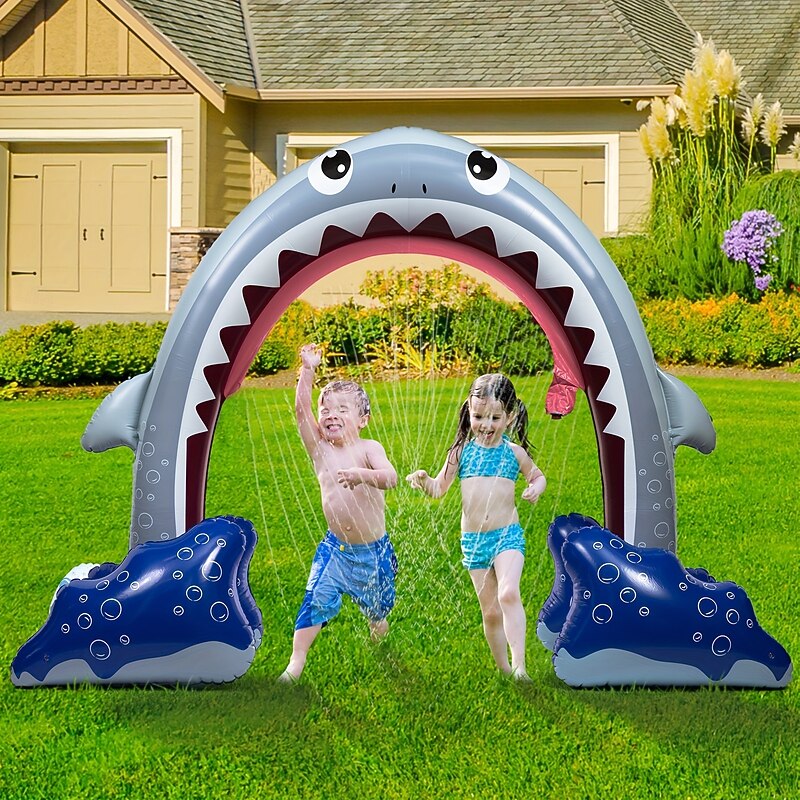 Giant Shark Sprinkler Kids Inflatable Water Toy Summer Outdoor Play Sprinkler Outdoor Play Sprinklers for YardSummer Game Gift for Boys or Girls