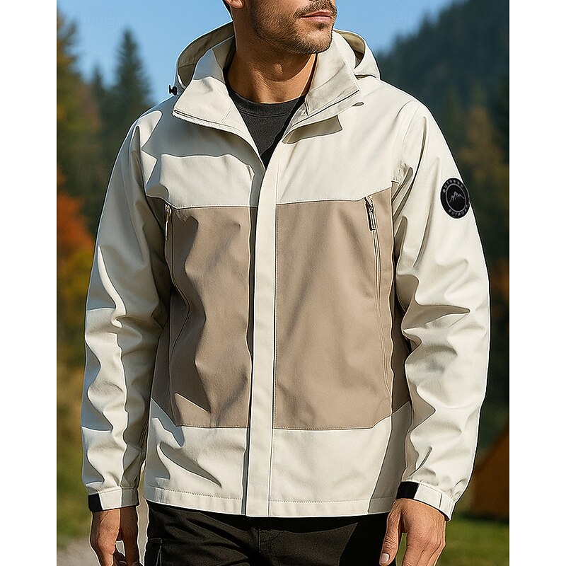 Men's Windbreaker Softshell Jacket Hiking Jacket Outdoor Waterproof Windproof Hiking Outfits Hiking Clothes Spring Autumn / Fall Top Camping / Hiking / Caving Running Patchwork Khaki