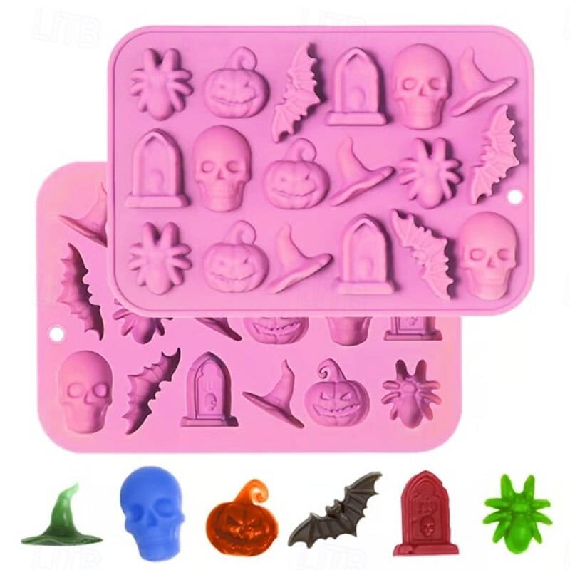 2 Pack Halloween Skull Spider Chocolate Silicone Molds, Non-Stick DIY Fondant Molds for Cake Decorating, Candy, Jelly, and Baking Decorations