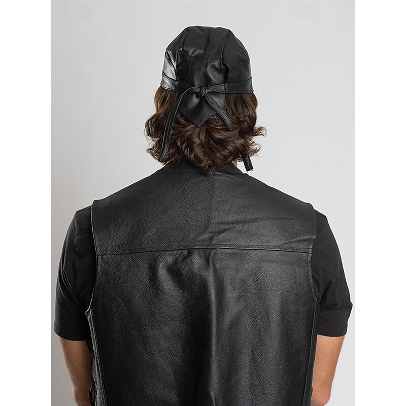 Men's Faux Leather Skull Pirate Headwrap – Halloween Costume Bandana Hat for Bikers, Cosplay and Gothic Party Wear2
