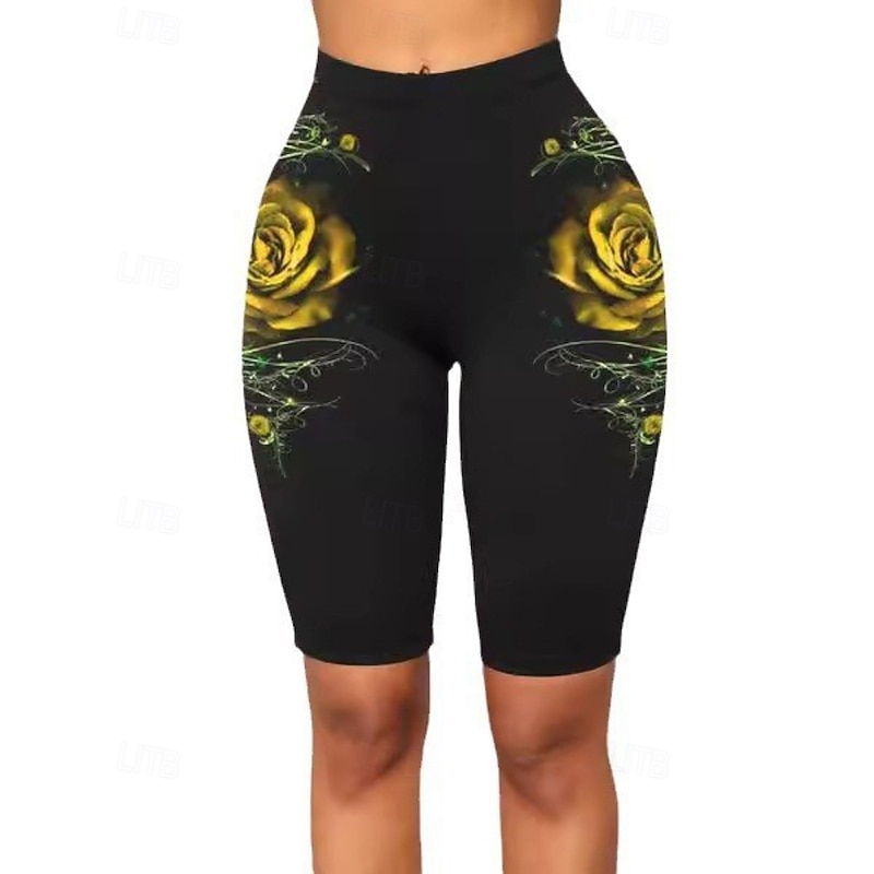 Women's Shorts Slacks Leggings Fashion Streetwear Short Natural Flower Elastic Waist Print Comfortable Street Holiday Daily Wear Yellow Red Purple Fall Regular Fit3