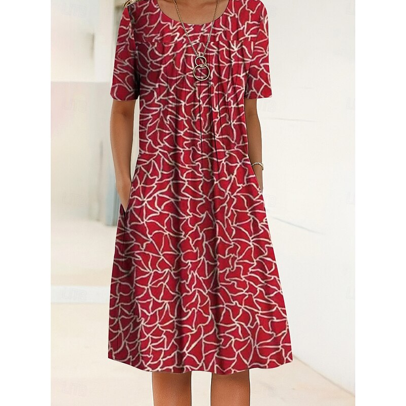 Women's Midi Dress Shift Dress Summer Dress Vacation Casual Daily Regular Fit Floral Graphic Half Sleeve Crew Neck Red Blue Dark Blue Summer Spring2