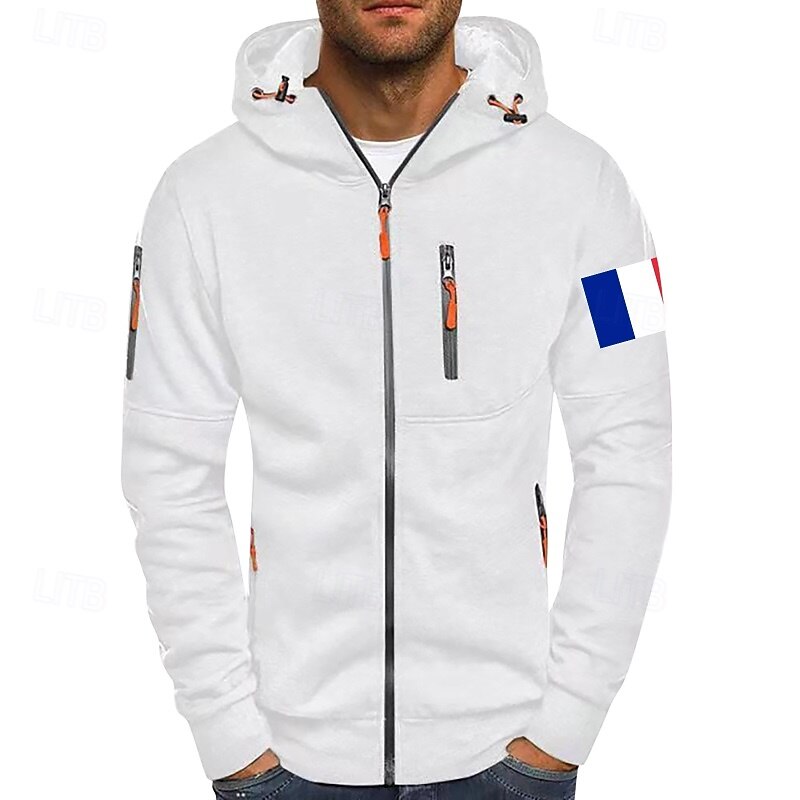 Men's Hoodie Full Zip Hoodie Sweat Jacket Black White Wine Army Green Navy Blue Hooded Plain Zip Up Patchwork Front Pocket Sports & Outdoor Casual Daily Streetwear Cool Sportswear Fall & Winter