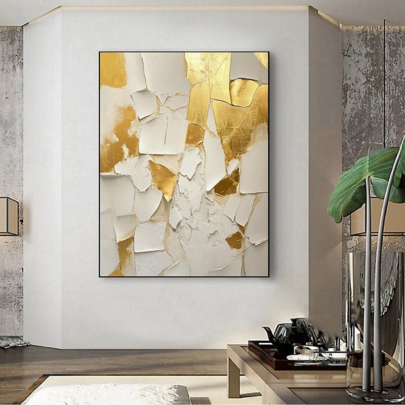 Handmade Oil Painting Canvas Wall Art Decoration Large White and Gold Abstract for Home Decor Stretched Frame Hanging Painting/Rolled Frameless Unstretched Painting3
