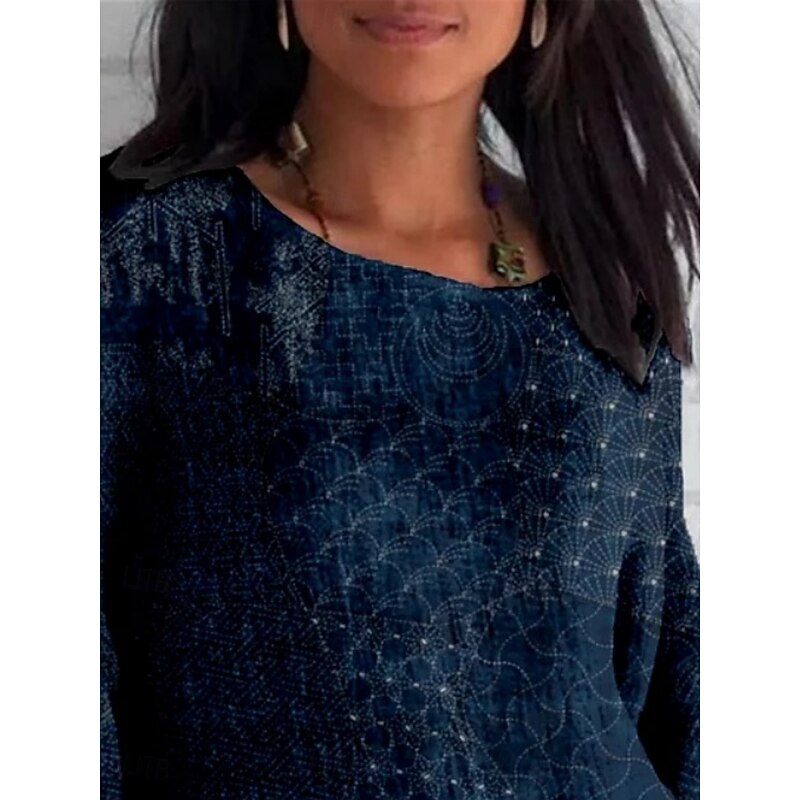 Women's Shirt Color Block Vintage Daily Casual 3/4 Length Sleeve Crew Neck Regular Tops Daily Holiday Print Black Navy Blue Summer Spring Fall2