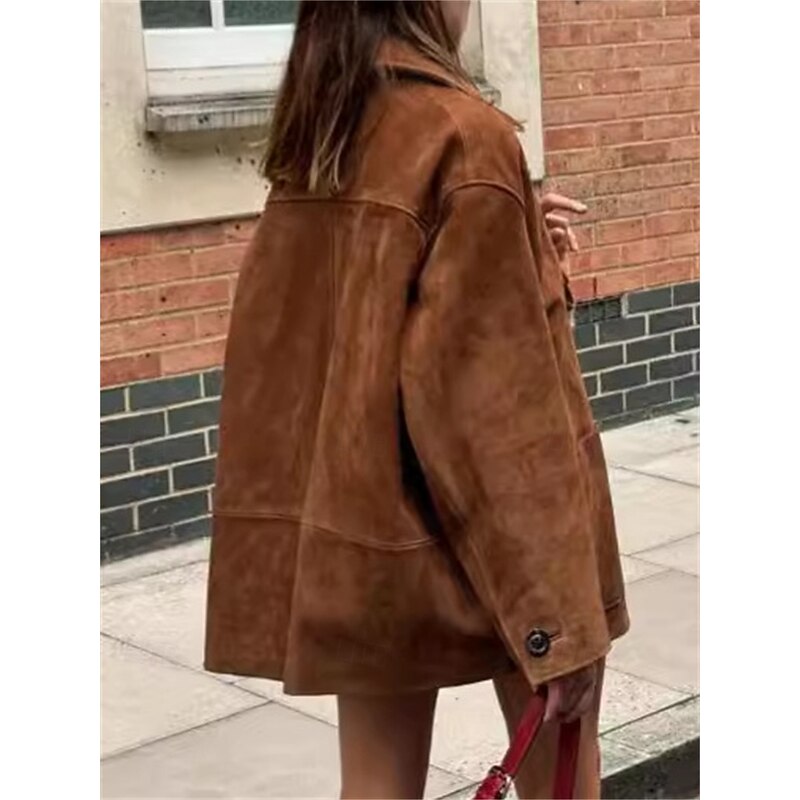 Women's Coat Comfortable Pocket Buttons Fashion Street Style Plain Outdoor Casual Daily Regular Turndown Regular Fit Long Sleeve Outerwear Brown Spring Fall4