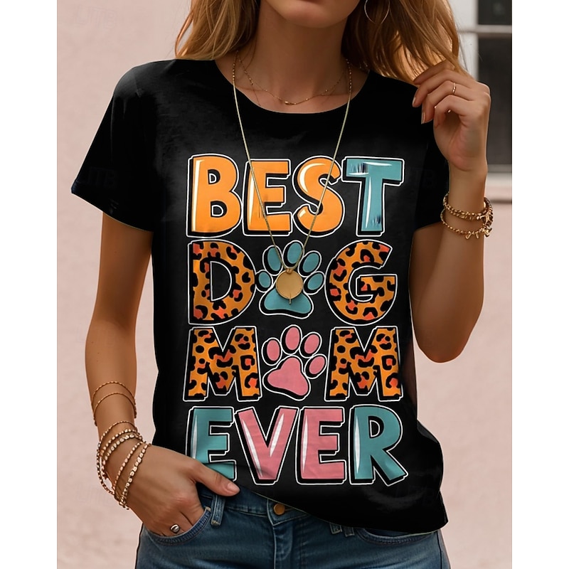 Thanksgiving Day Women's T Shirt Graphic Animal Dog Vintage Stylish Classic Short Sleeve Crew Neck Round Neck Regular Tops Daily Weekend Print Black White Pink Blue Sky Blue Summer Spring DOG MOM4