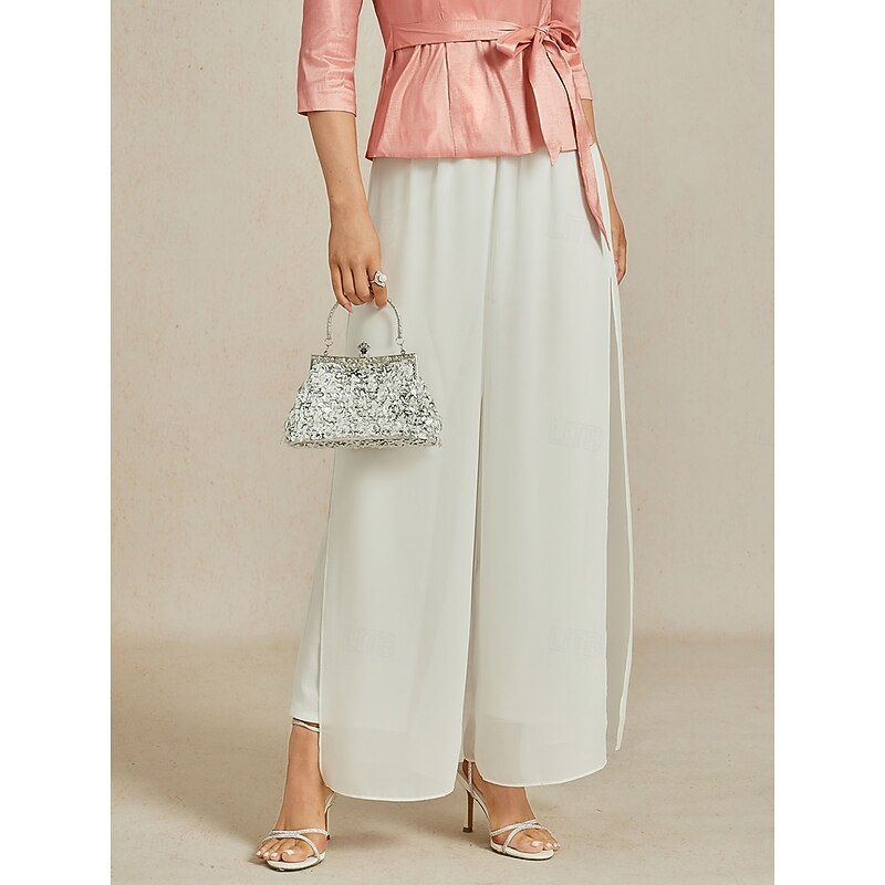 Women's Culottes Wide Leg Straight-Leg Trousers Elegant Stylish Classic Style Full Length Medium Waist Solid Color Elastic Waist Stretchy Wedding Vacation Party White Spring, Fall, Winter, Summer2