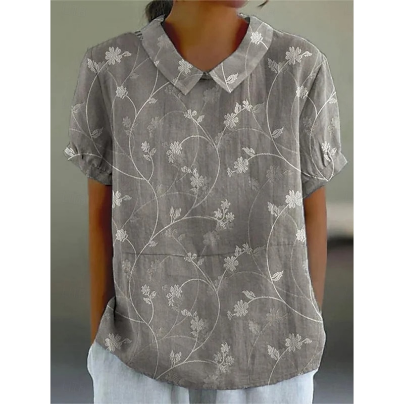 Women's Shirt Floral Daily Casual Short Sleeve Shirt Collar Regular Tops Daily Holiday Buttons Print Gray Summer Spring