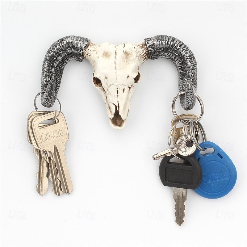 Halloween Cow Skull Wall Decor Resin Bull Horn Wall Hook Decorative Animal Head Key Holder for Entryway Gothic Western Style Hanging Rack Home Accent