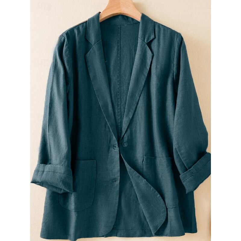 Women's Cotton Linen Blazer Comfortable Breathable Pocket Casual Plain Office Street Casual Daily Wear Single Breasted Regular Turndown Regular Fit Long Sleeve Outerwear White Green Beige Summer4