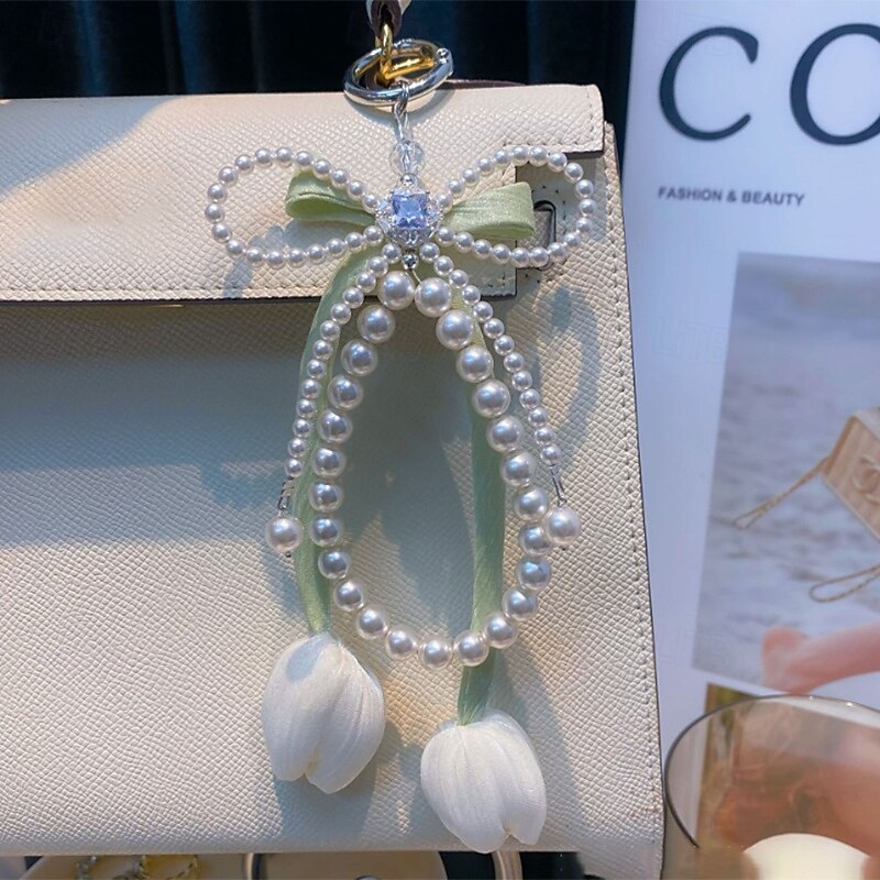 New Fashion Pearl Water Diamond Tulip Flower Mobile Phone Premium Hanging Chain Mobile Pendant Bag Pendant4
