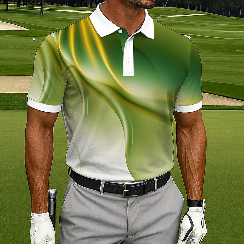 Men's Polo Sports Polo Shirts Casual Sports Turndown Short Sleeve Modern Geometric Buttons Summer Black Blue Green Polo3