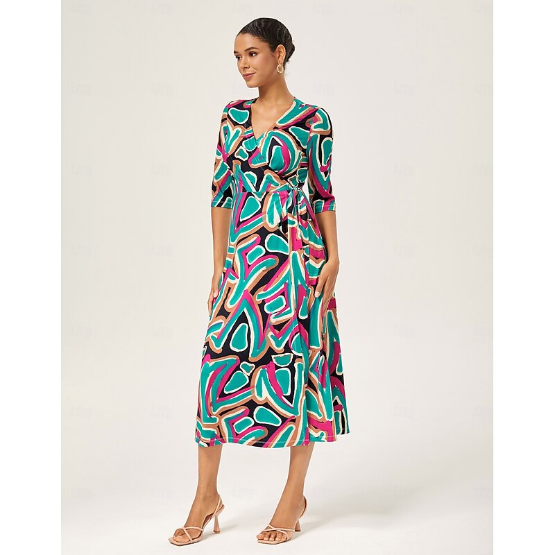 Colorful Printed Stretch Milk Silk Wrap Dress4
