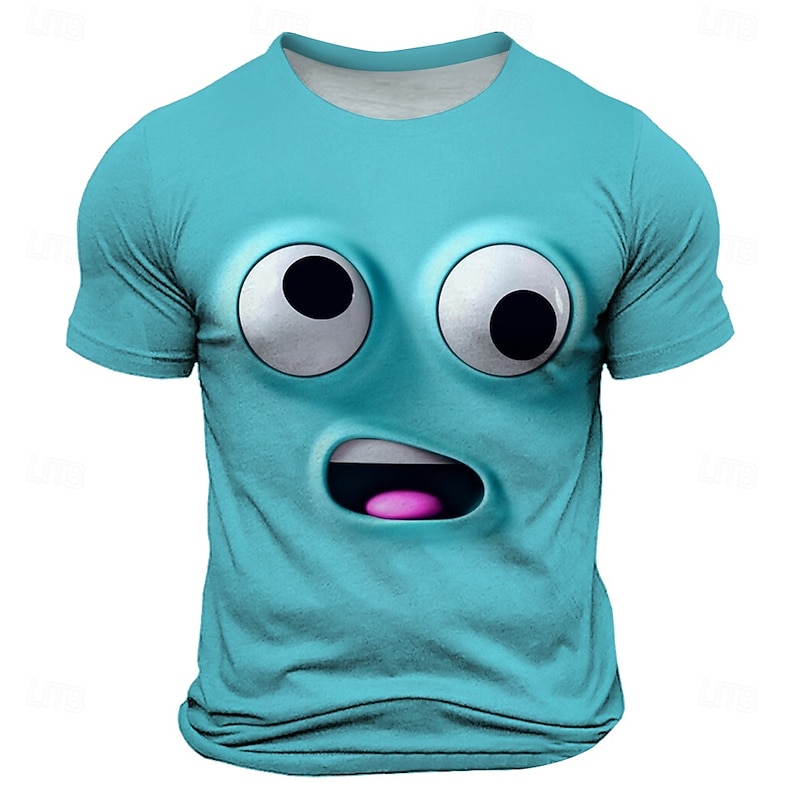 Men's Cartoon 3D T Shirt Short Sleeve T shirt 3D Print Crew Neck Shirt Exaggerated Designer Party Street Casual Black Blue Purple Summer Spring All Seasons Clothing Apparel S M L XL XXL XXXL