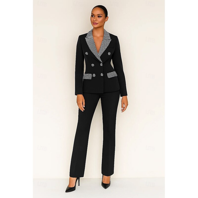 Women's 2 Pieces Suits Formal Wedding Guest Elegant Vintage Simple Long Sleeve Floor Length Ankle Length Peak Lapel Double Breasted