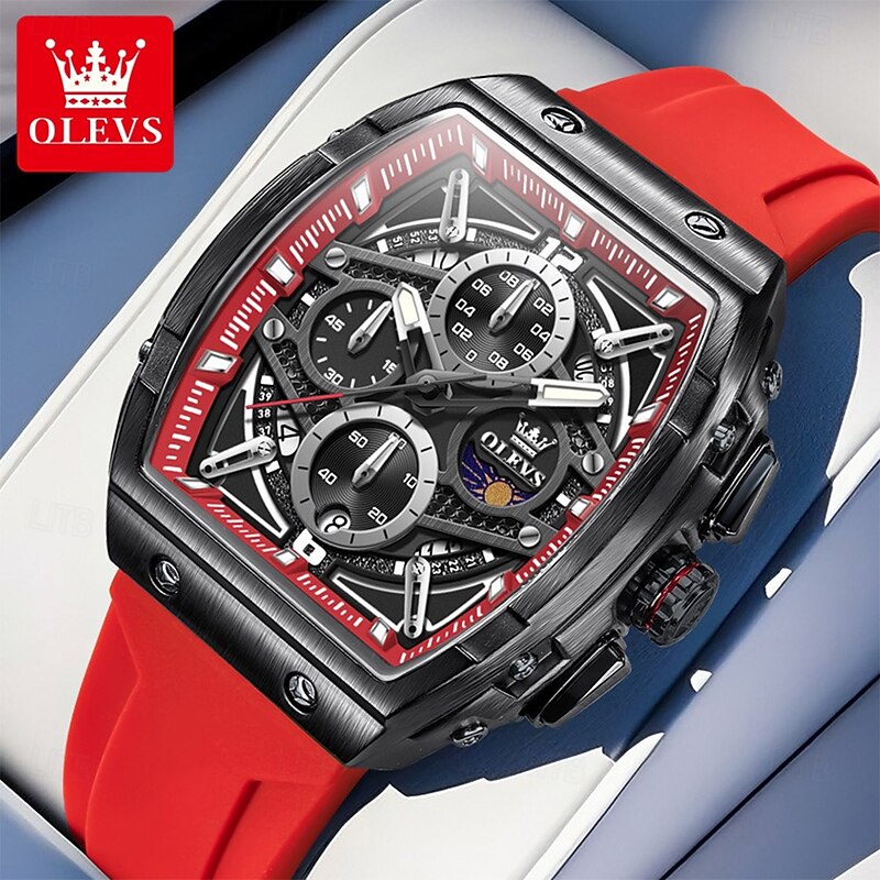 OLEVS Men Quartz Watch Luxury Large Dial Fashion Business Luminous Calendar Chronograph Waterproof Silicone Watch3