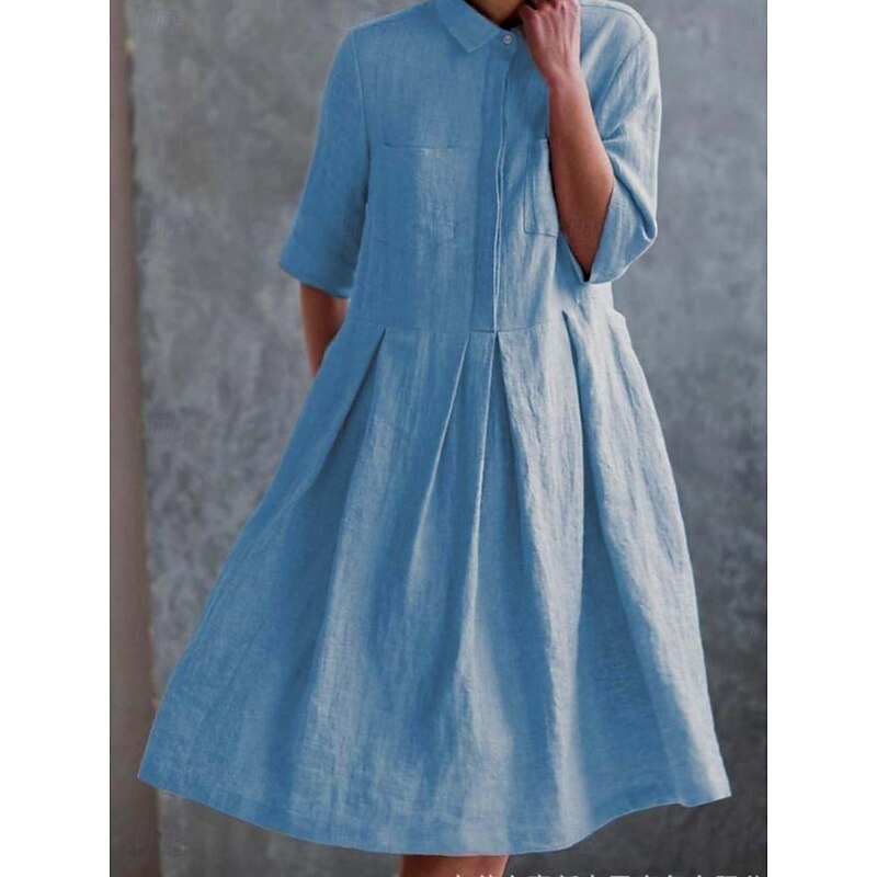 Women's Midi Dress A Line Dress Summer Dress Casual Daily Regular Fit Geometric Striped Half Sleeve Lapel Red Blue Sky Blue Apricot Summer4