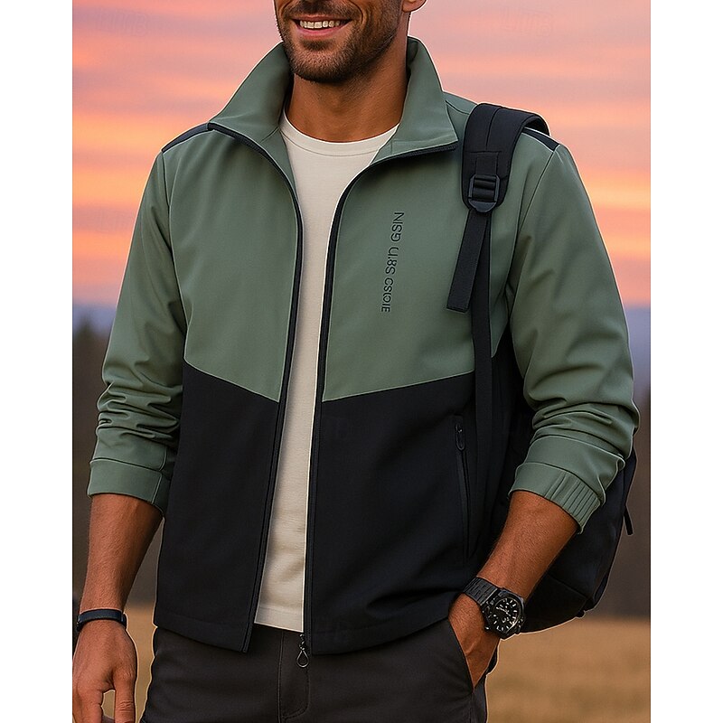Men's Windbreaker Outdoor Jacket Hiking Jacket Outdoor Waterproof Windproof Hiking Outfits Hiking Clothes Spring Autumn / Fall Jacket Hunting Climbing Running Patchwork Dark Grey Green4