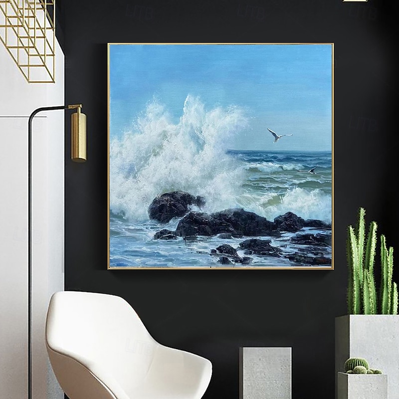 Handmade Oil Painting Canvas Wall Art Decoration Modern Style Sea Waves Reef Landscape for Home Decor Rolled Frameless Unstretched Painting3