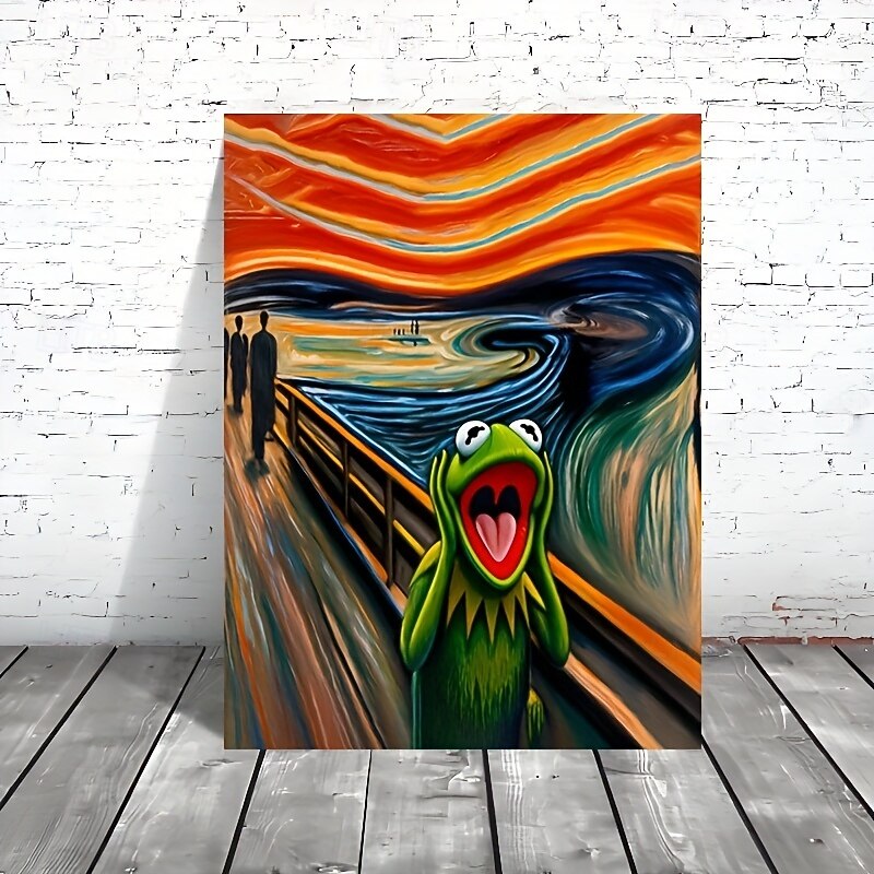 1pc Frameless Frog Scream Art Deco Canvas Print Poster - Waterproof Ideal for Living Room Bedroom Home Office Classroom Decor2