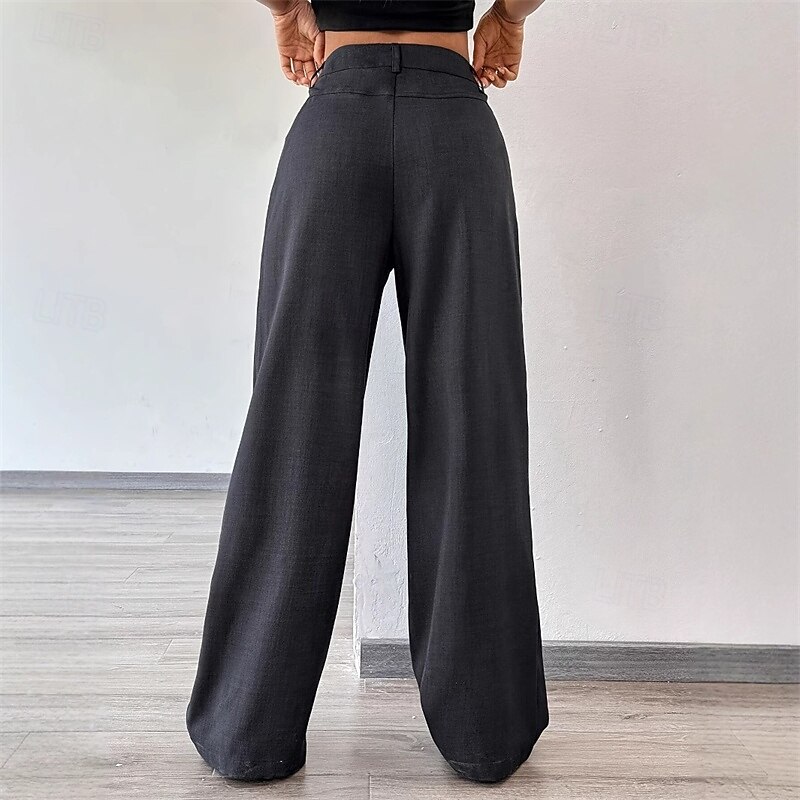Women's Wide Leg Dress Pants Pants Trousers Fashion Streetwear Full Length High Waist Plain Pocket Breathability Comfortable Street Daily Wear Going out Dark Gray Summer Spring Regular Fit3