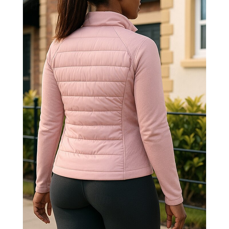 Women's Puffer Jacket outdoor coat Full Zip Long Sleeve Top Athleisure Solid Colored Windproof Lightweight Warm Athletic Sports Track Sportswear Activewear Black White Pink2