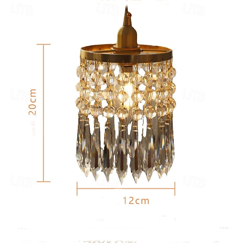 French Crystal Copper Small Chandelier, Modern 1 Light LED Pendant, 20cm Height, Warm White Light, E26 E27, Adjustable Chain4