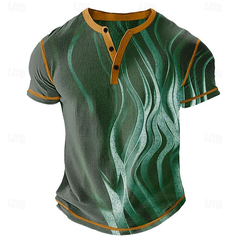 Men's Graphic Abstract Henley Shirt Waffle T Shirt Short Sleeve Daily Retro Vintage Classic Sports Outdoor Casual Holiday Spring & Summer All Seasons Dark Brown Black Dark Blue Green Burgundy Henley2