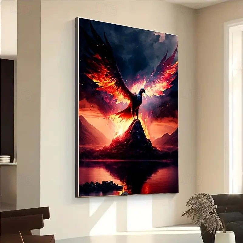 Phoenix Rebirth Decorative Art Canvas Posters Living Room And Bedroom Decoration Oil Painting Prints Frameless Portrait Direction Interior Use Phoenix Theme Wall Art For Home And Dining Room
