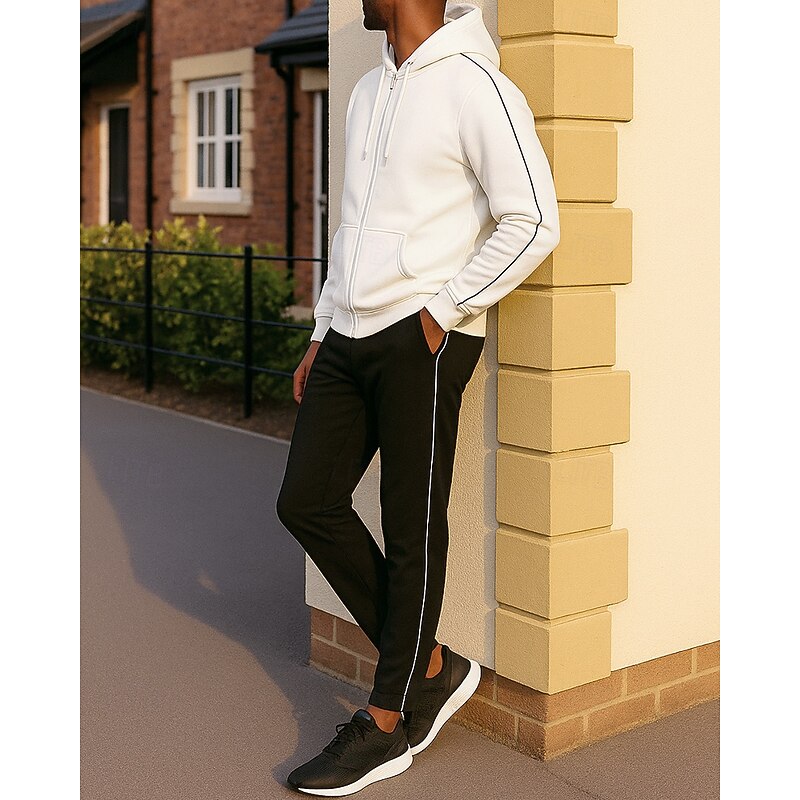 Men's Tracksuit Sweatpants Zip Up Hoodie Drawstring Pocket Solid Colored Clothing Suit Spring Black White Hiking Workout Athletic Sun Protection Windproof Lightweight Long Sleeve Sport Activewear2