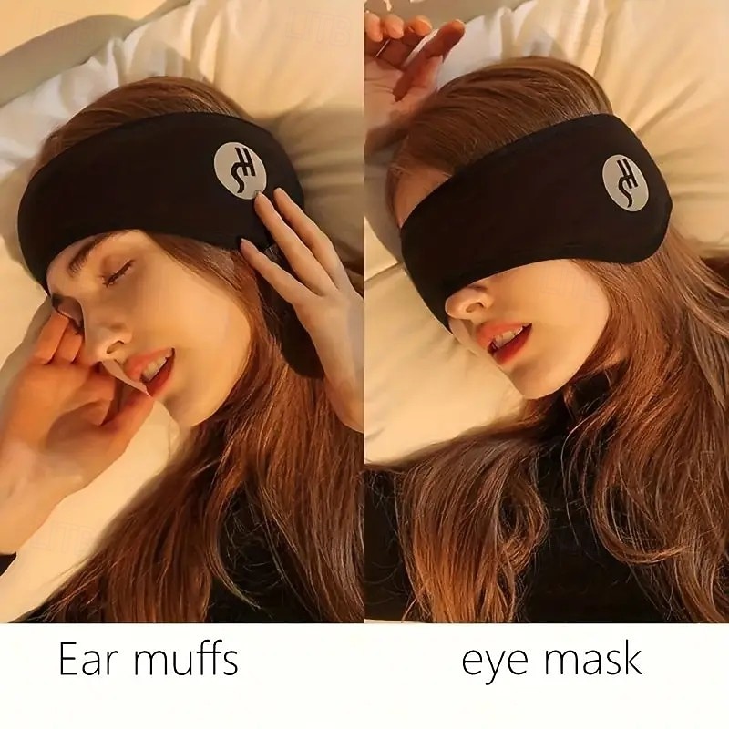 Cotton Sleep Mask with Ear Muffs and Earplugs, Adjustable Comfortable Eye Mask for Sleeping, Light-Blocking and Noise-Reducing Travel & Home Sleep Aid2