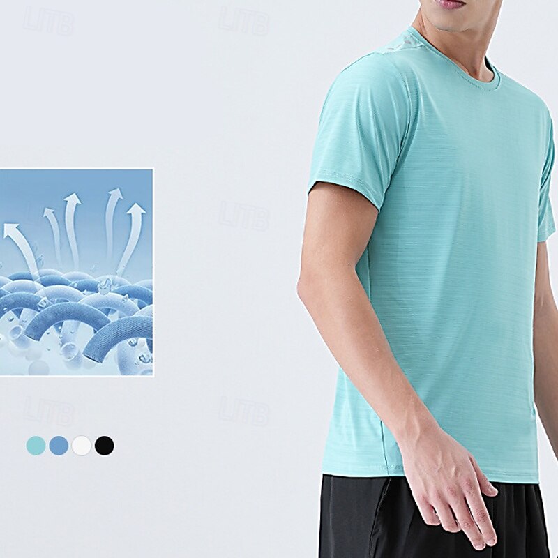 Men's Sport Tee Shirt Short Sleeve Crew Neck Top Outdoor Quick Dry Sweat wicking anti-odor Breathable Nylon Black White Blue Fishing Tennis Running