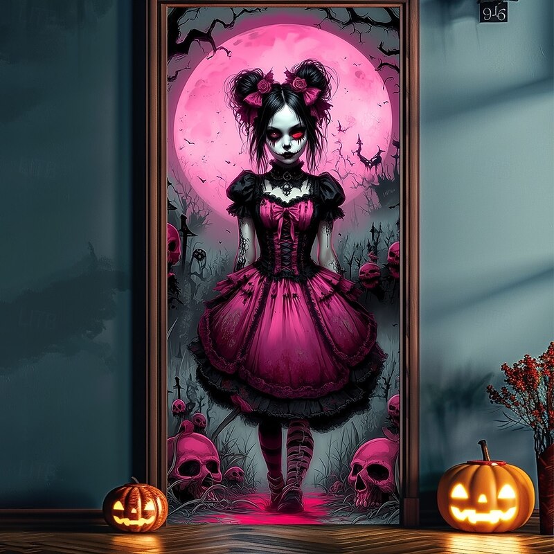 Halloween Door Cover – Skeleton Warrior in Armor, Haunted House Entrance Banner, Scary Outdoor 2025 Halloween Decoration for Bedroom, Living Room, Bathroom3