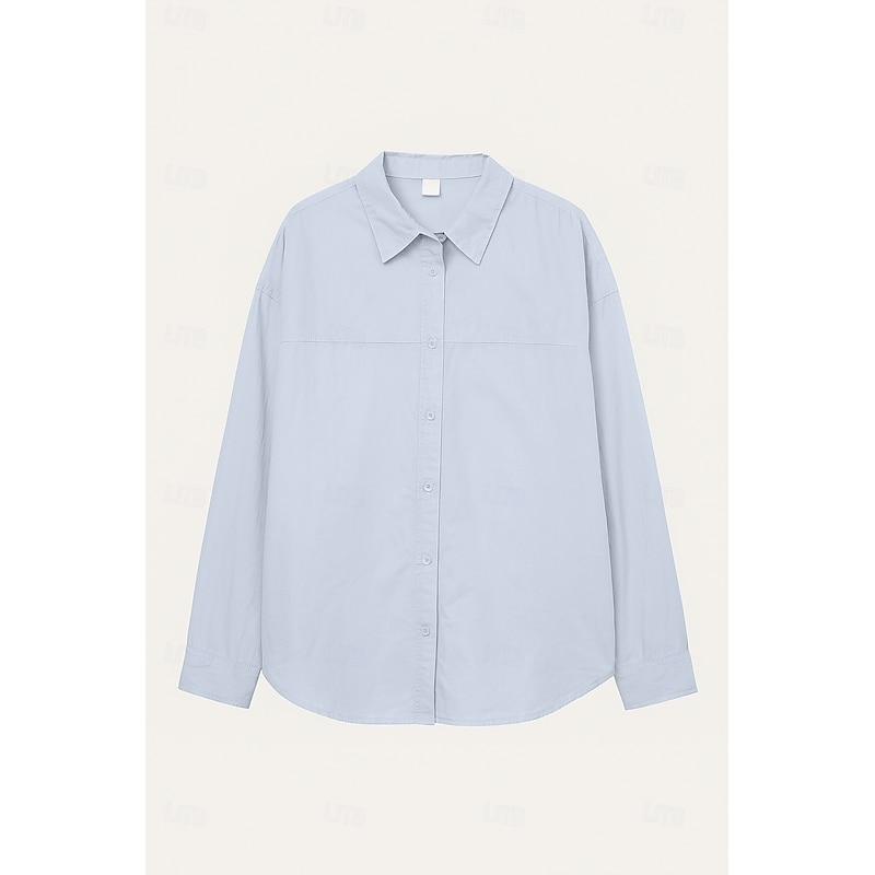 Women's 100%Cotton Shirt Solid Color Elegant Daily Stylish Long Sleeve Shirt Collar Regular Tops Work Daily Holiday White Yellow Pink Blue Green Spring, Fall, Winter, Summer2